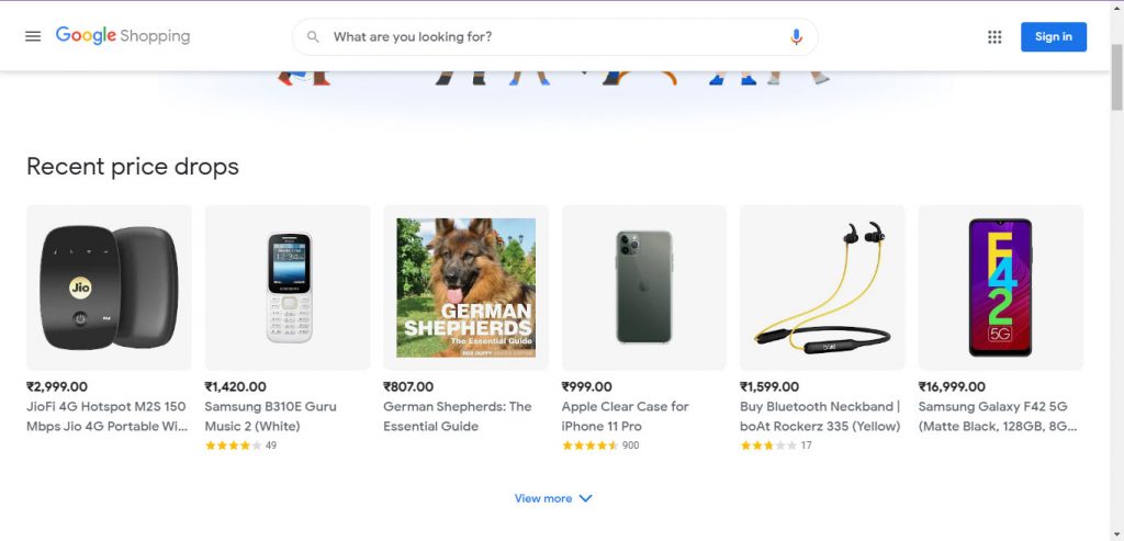 Google search result for Google Shopping