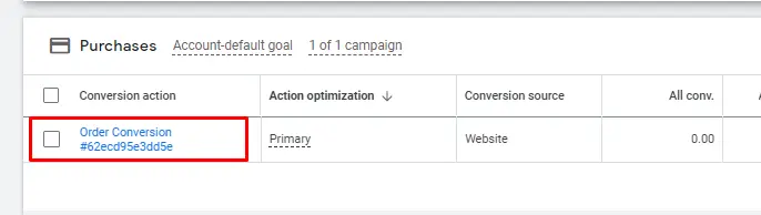 Conversion tag for Google Ads enhanced conversion tracking 