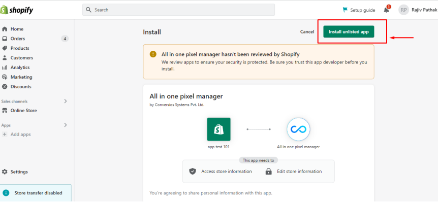 Install Conversios App in Shopify Store