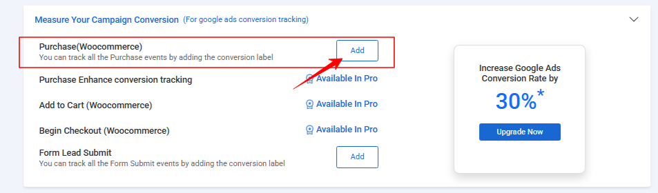 Create Purchase Conversion Tracking in Google Ads via Conversios Plugin