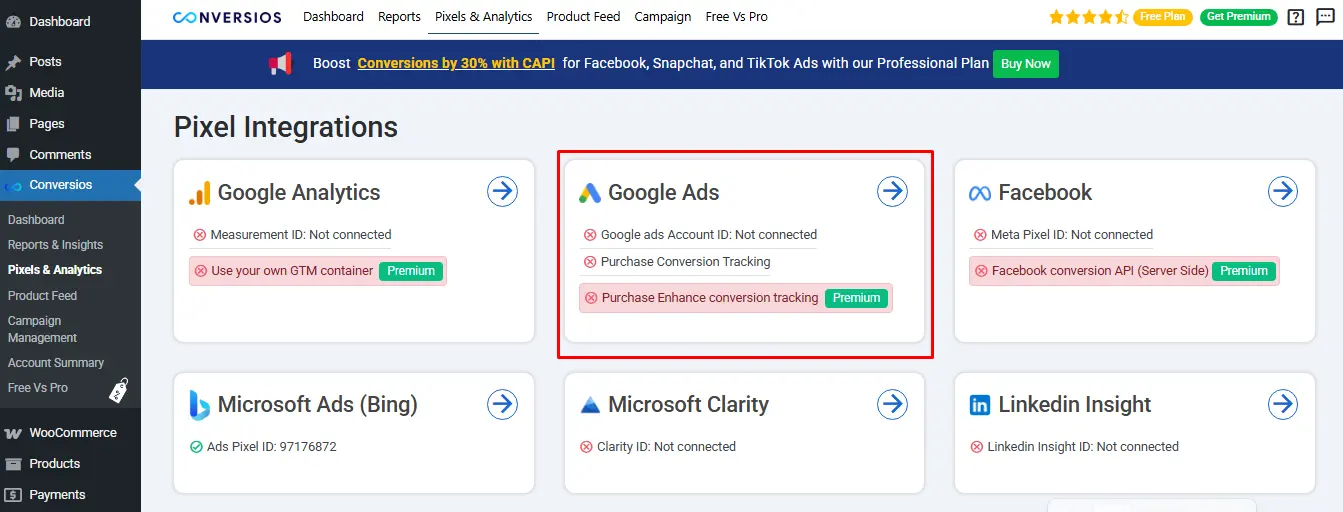Select Google Ads Account option