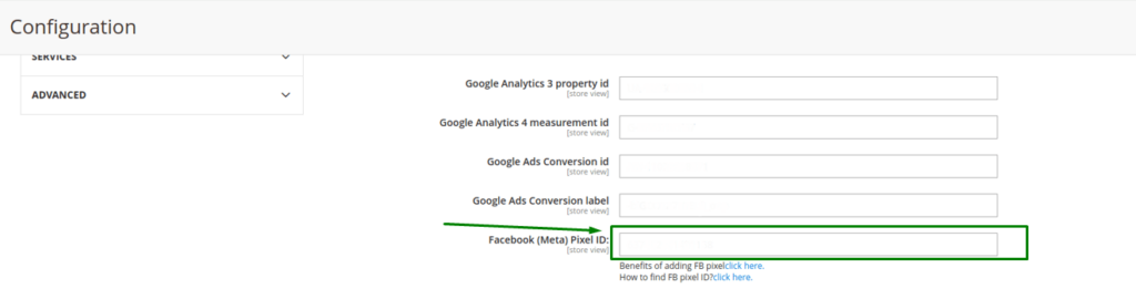 For Magento, enter the fb pixel id here
