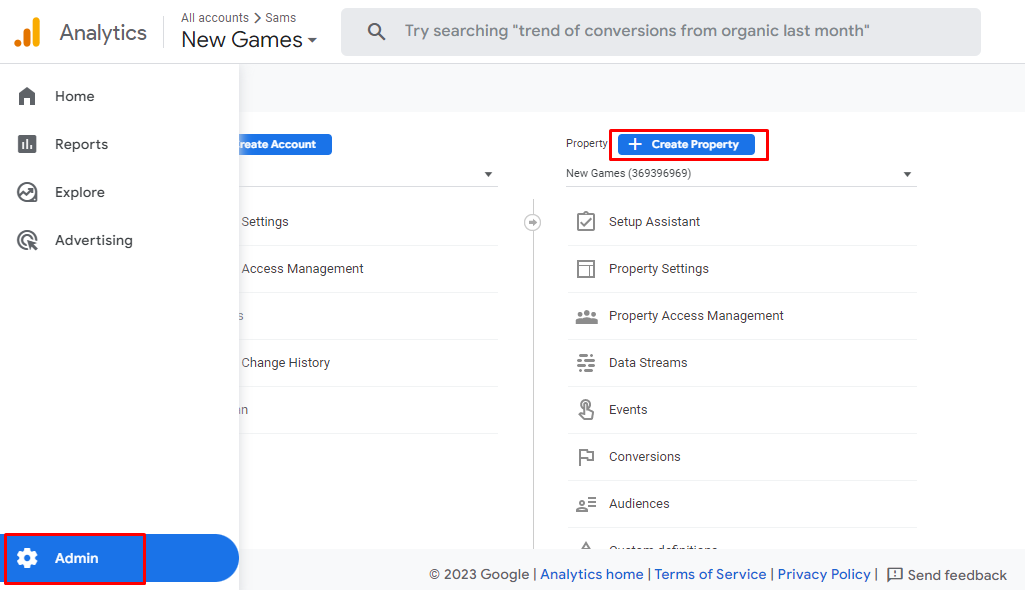 Create a new property in Google Analytics 4