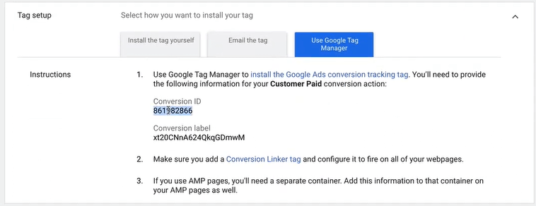 Using Google Tag Manager method for Conversion Tag Setup