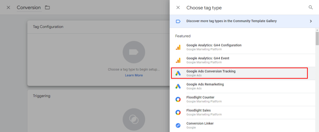 Adding Google Ads Conversion Tracking in Google Tag Manager