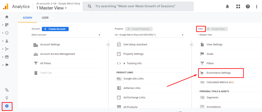 Ecommerce Settings in Google Analytics