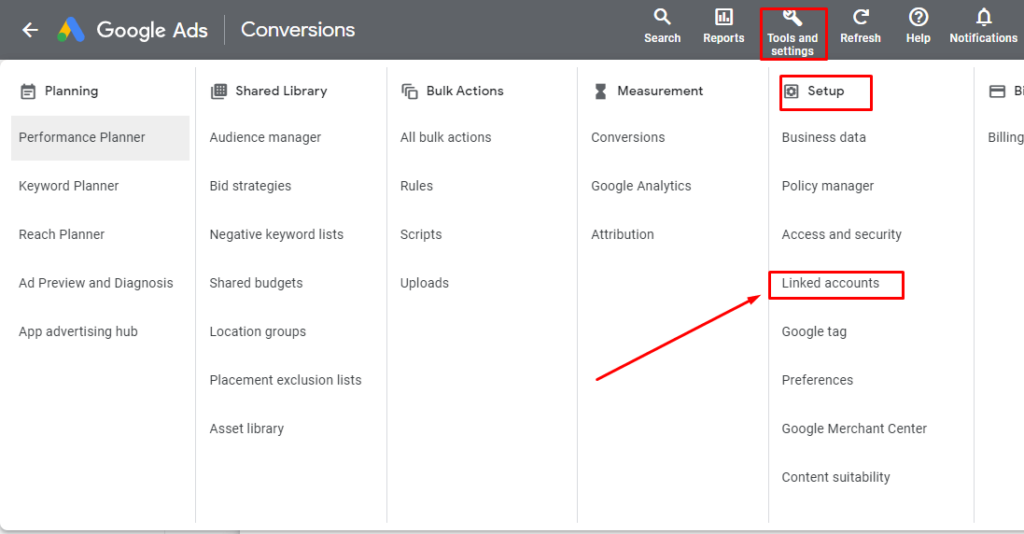 Linked accounts in Google Ads