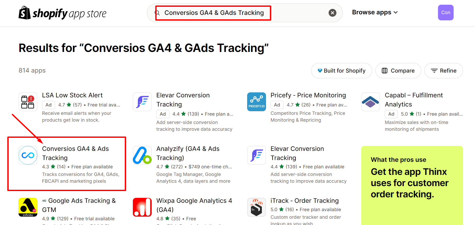 Search Conversios GA4 and GAds Tracking App on Shopify App Store