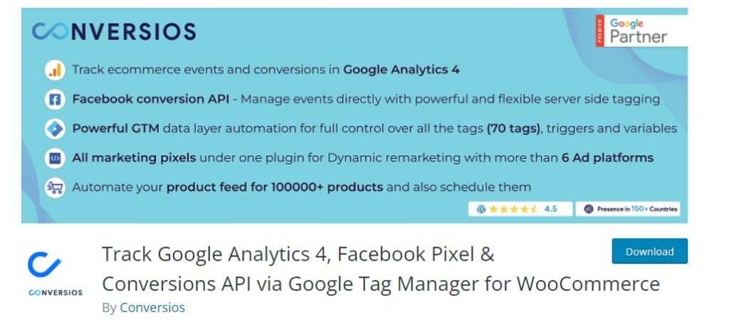 Conversios Plugin that provides Facebook Pixel and other marketing pixels