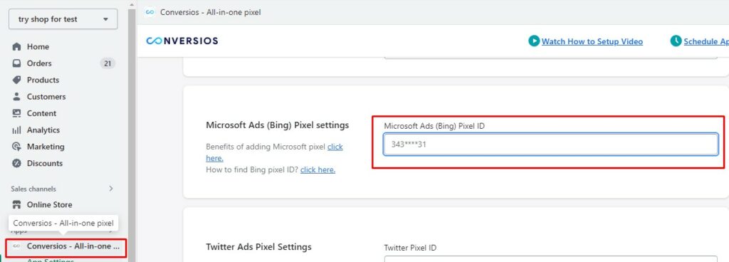 Install Conversios and find Microsoft Ads Pixel Settings