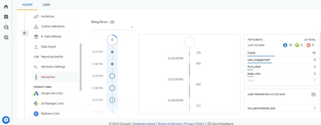 real-time timeline in Google Analytics 4