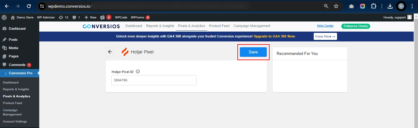 Adding the Hotjar Pixel ID