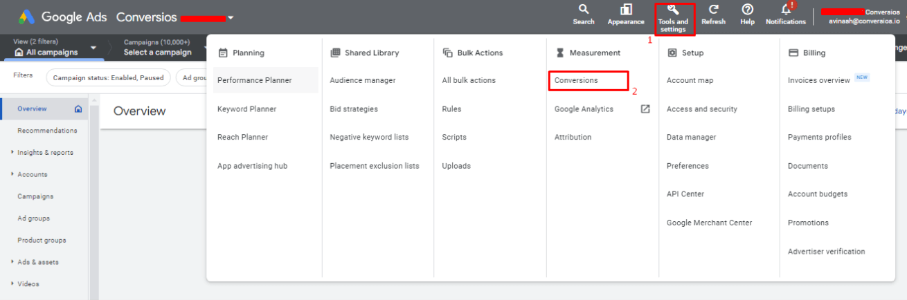 Google Ads Tools and Settings