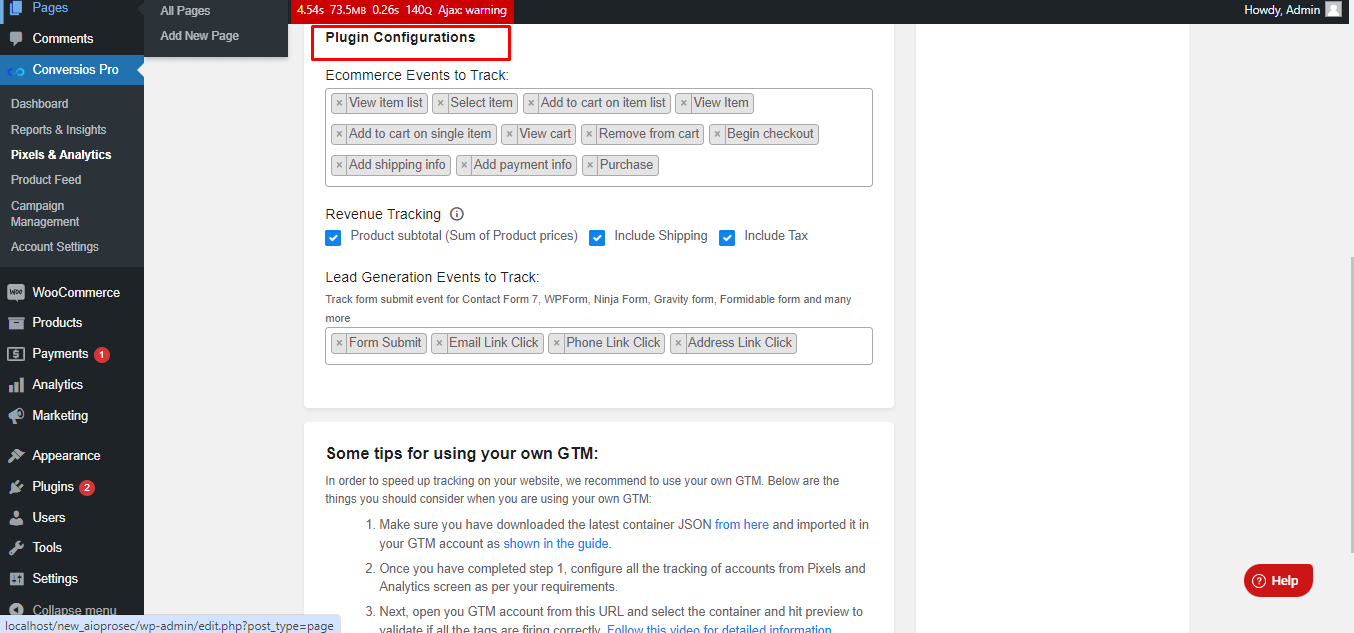 Conversios Plugin Configuration
