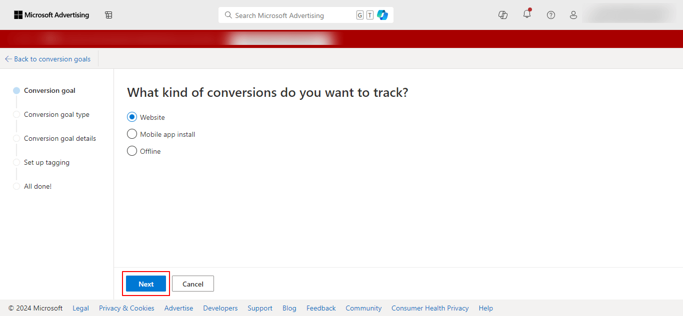 Select Conversion Goal