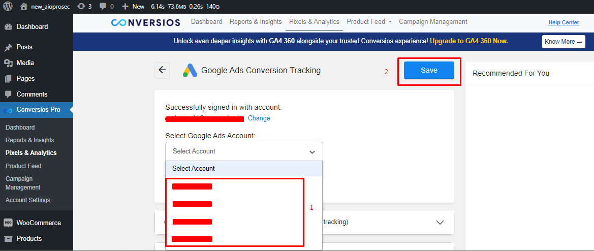 Select Google Ads account