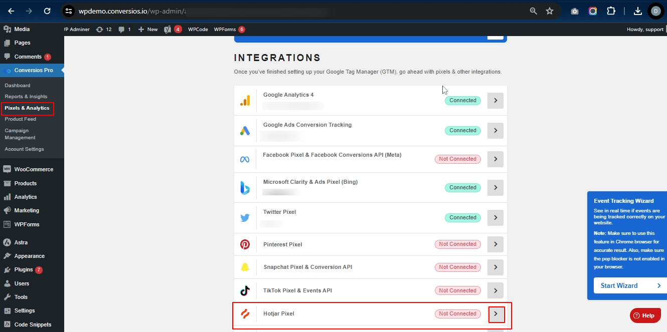Integrating Hotjar with Conversios Plugin