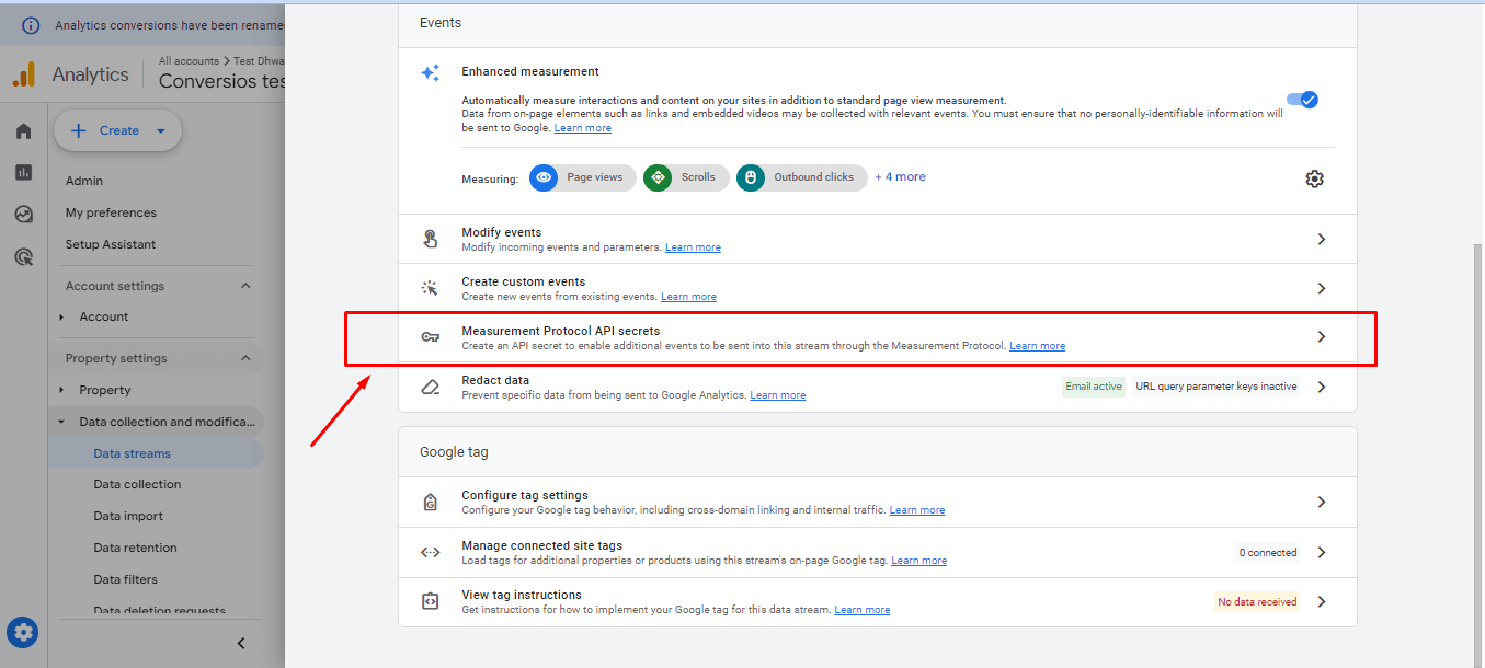 Measurement Protocol API Secrets 