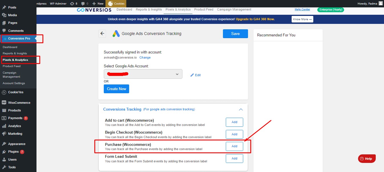 Purchase Conversion Tracking for Woocommerce
