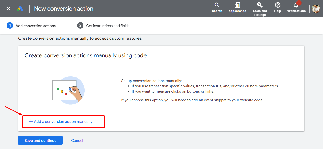Add a Conversion Action Manually