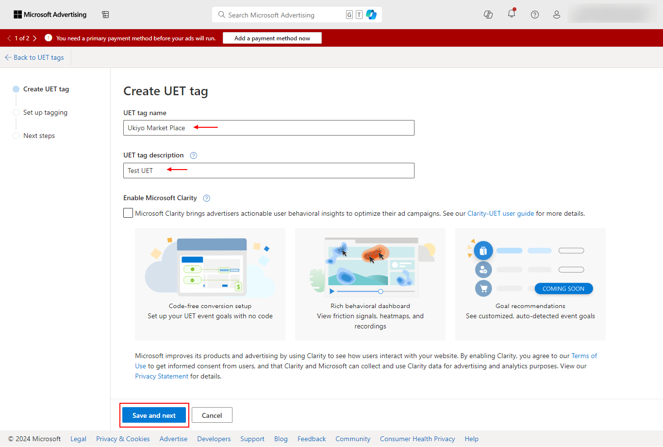 Save UET Tag Details