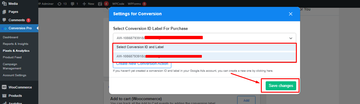 Select Conversion Label & ID