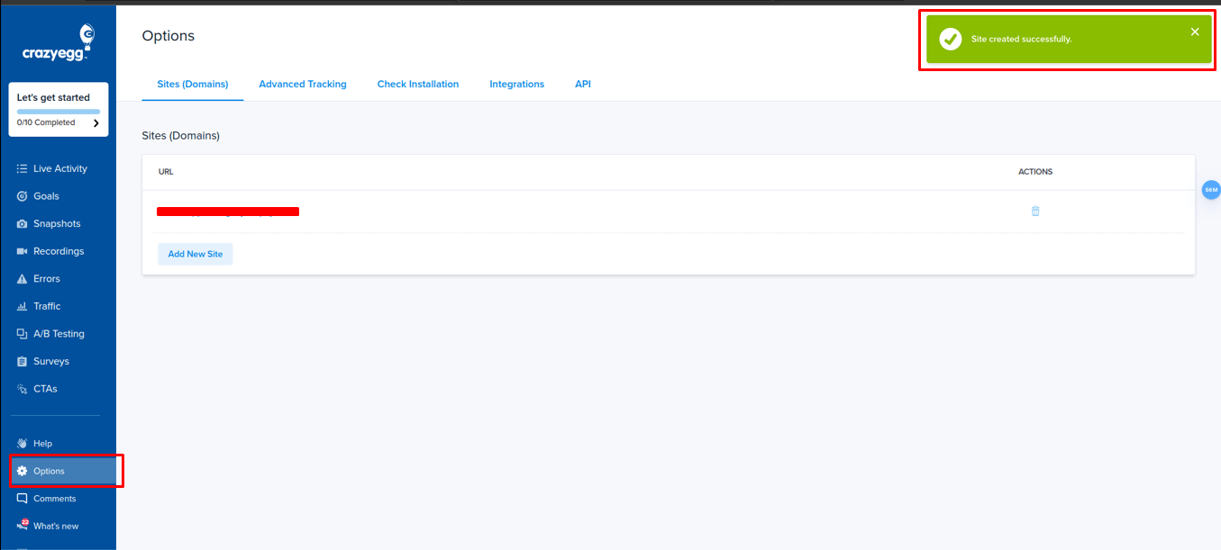 Site Successfully Added