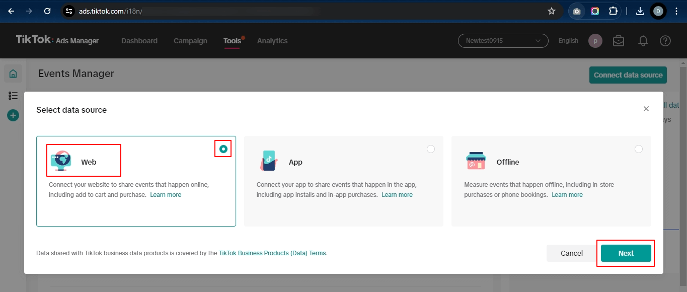 Web connect option