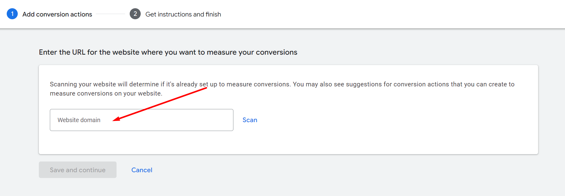 Add Website Domain in Conversion Setup in Google Ads