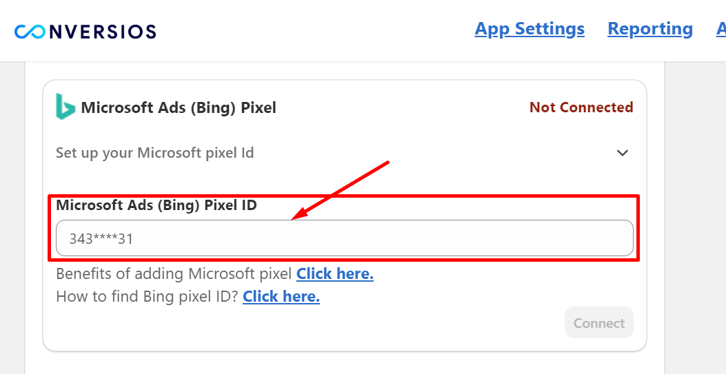 Add your microsoft(bing) pixel id on shopify conversios app
