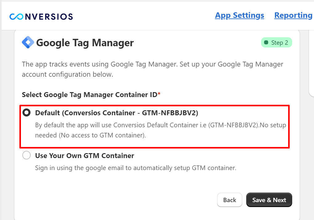 Choose Google Tag Manager Default Container Id 