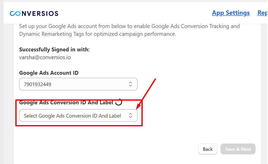 Choose google ads conversion label id
