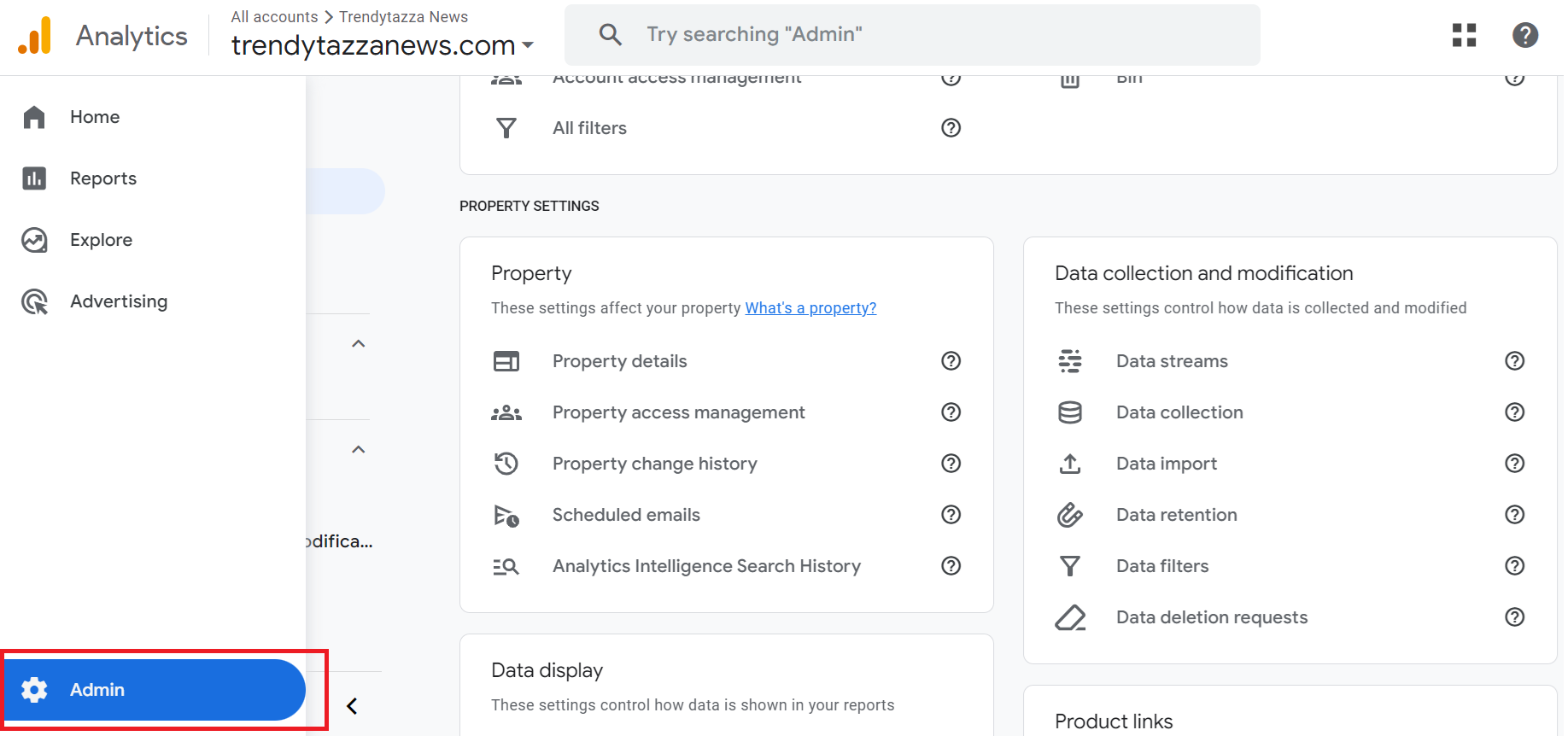 Go to Admin Setting in Google Analytics 4