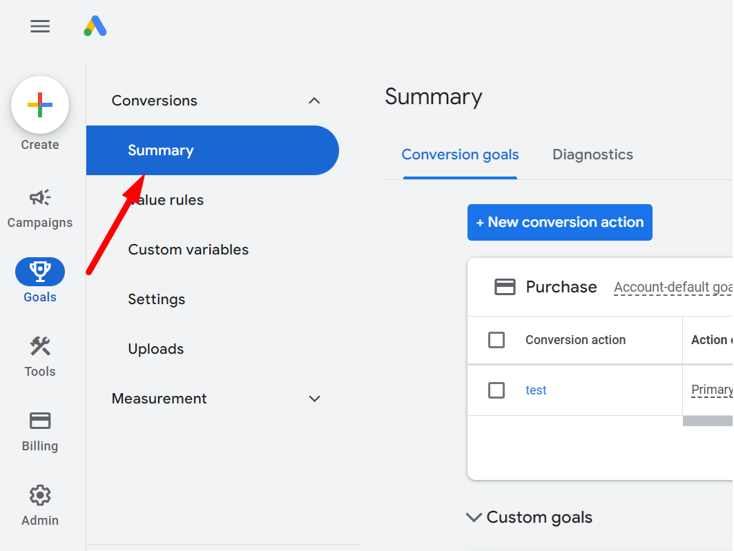 Go to summary of conversion goal