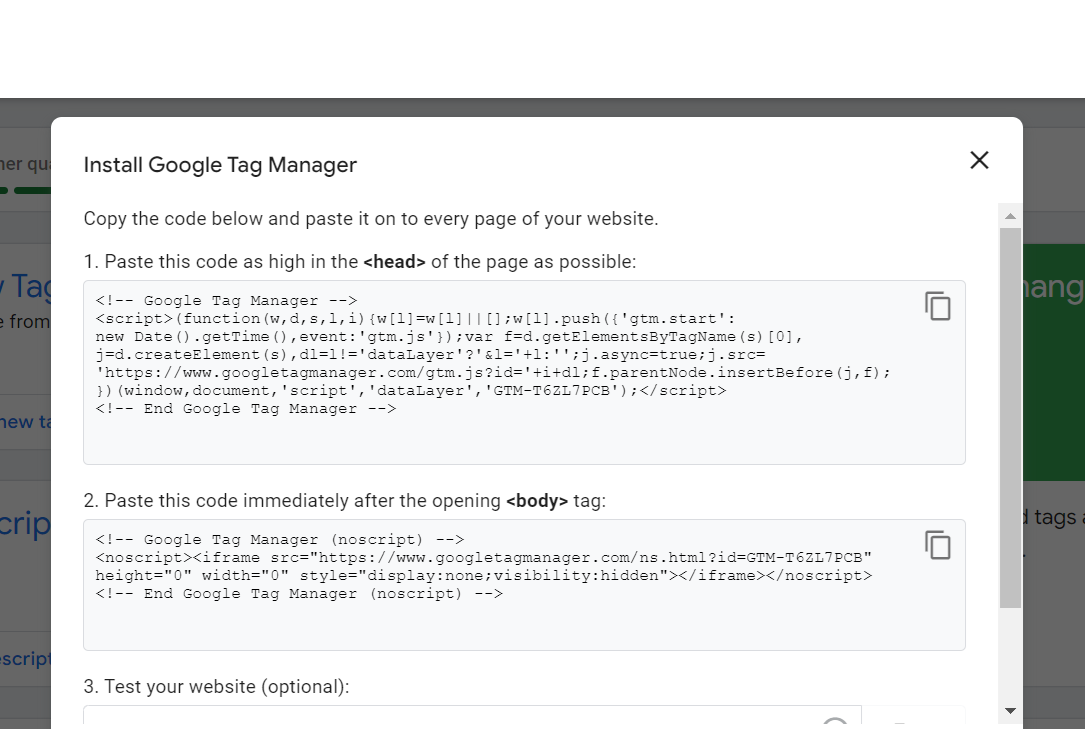 Google Tag Manager Installation Code