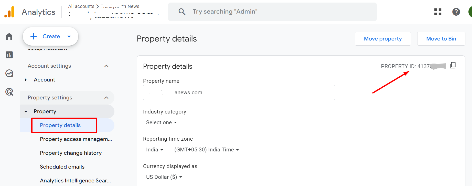 Property ID in Google analytics 4