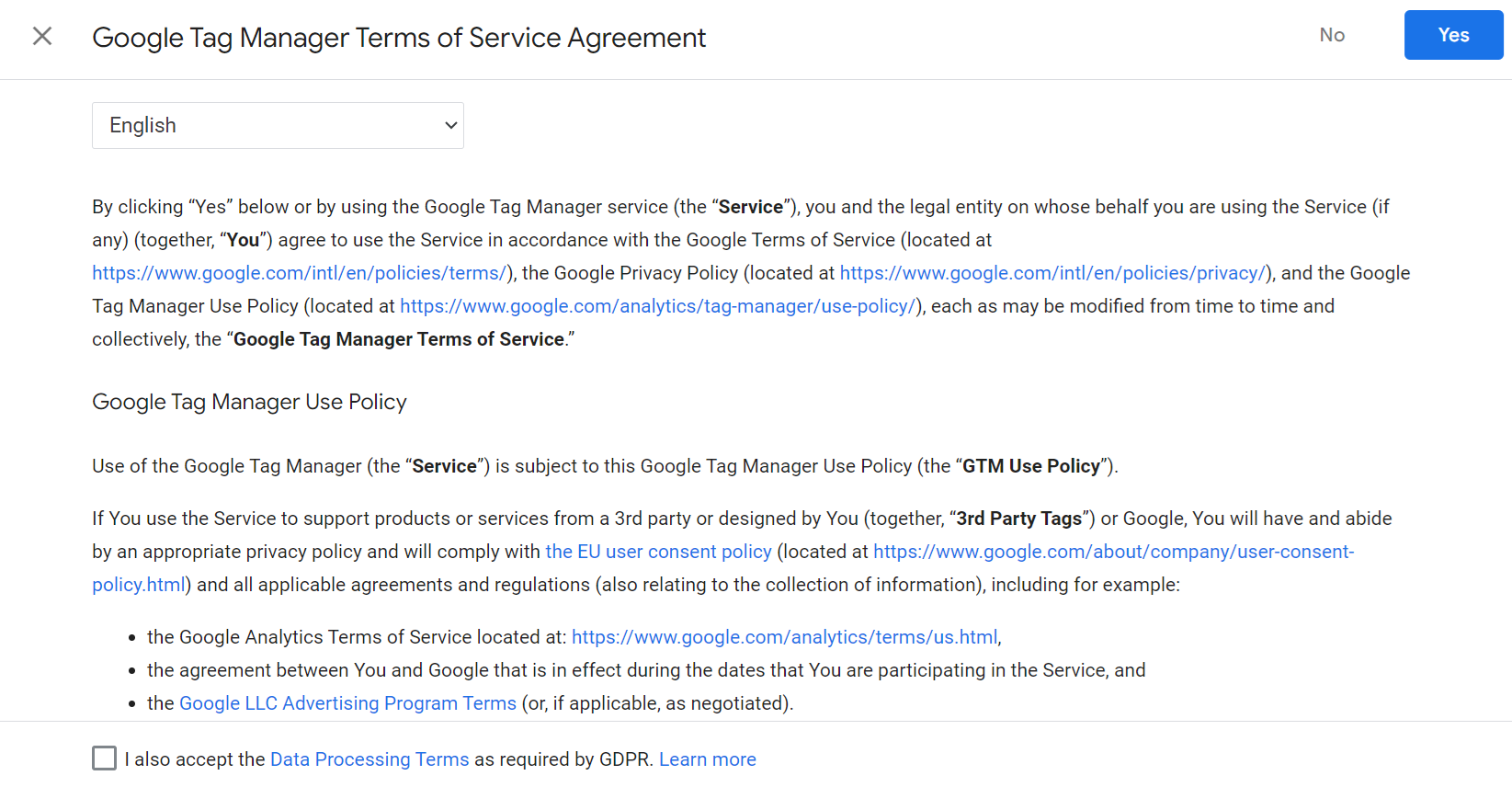 Terms and Condition for GTM