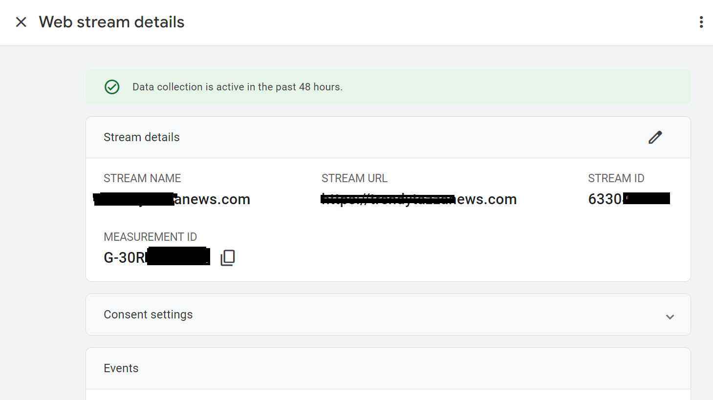 Web Stream details in GA4