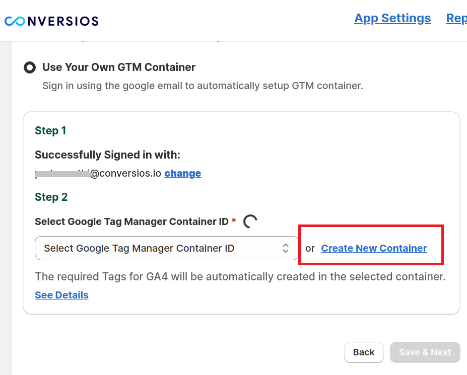 Choose a Create New Container Option 