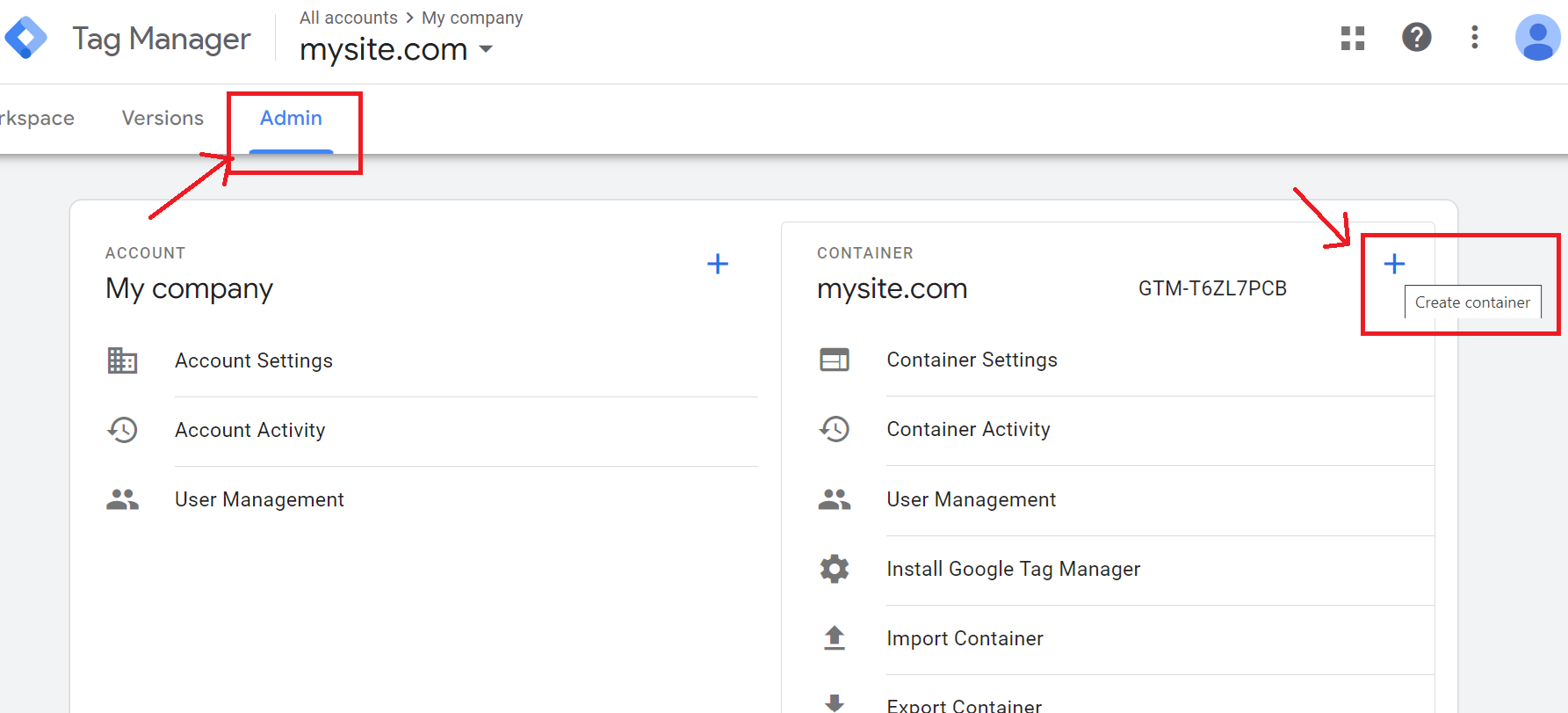 Create a New Server Container