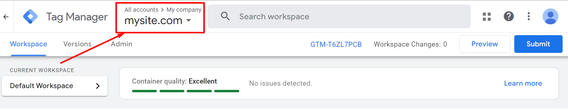 Go to Account Section in GTM