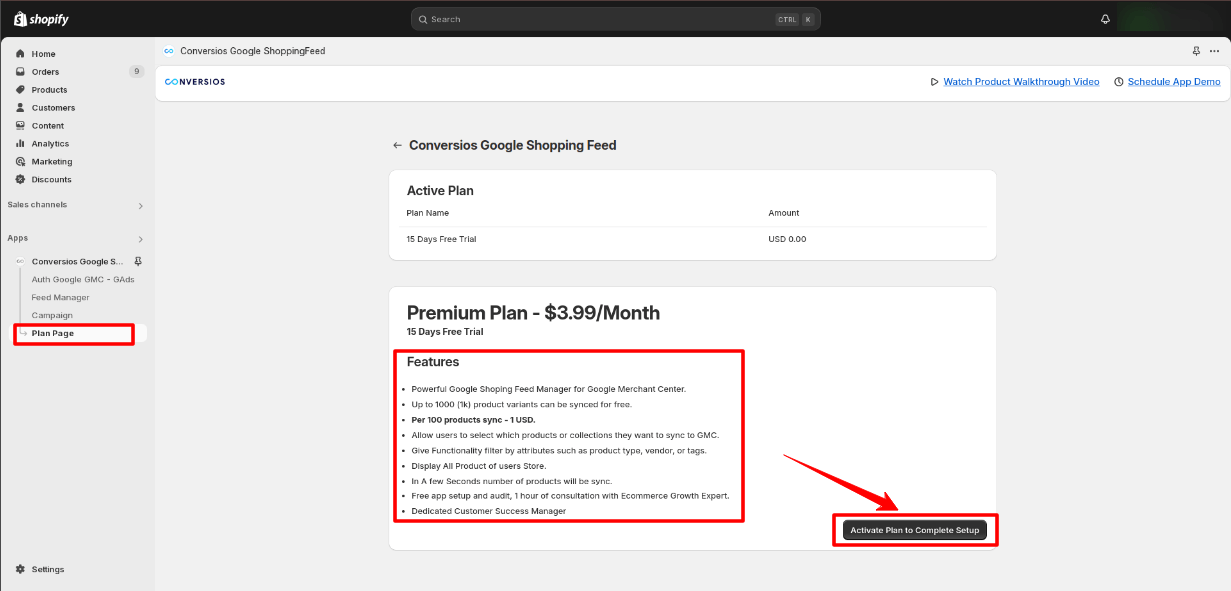 Activate your Google shopping feed pro plan 