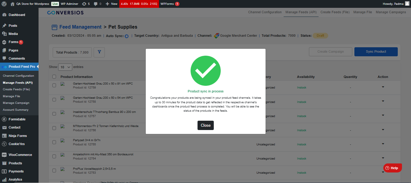 Feed Created Successfully