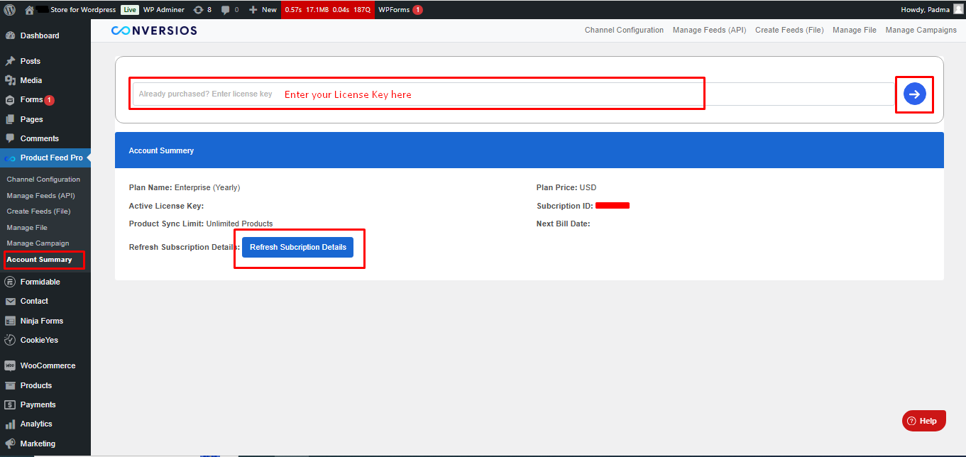 Subscription details 