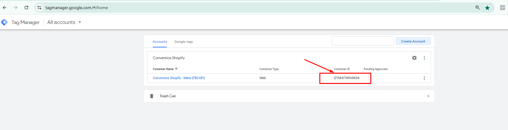 Find GTM to setup with conversios shopify meta app