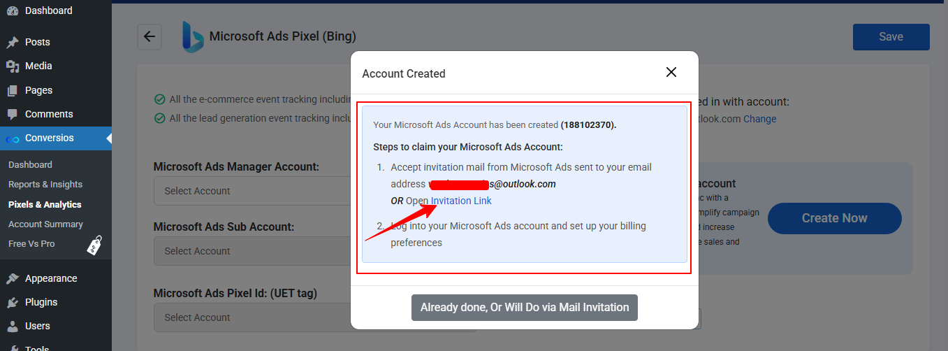 Accept Inviation of New Microsoft Ads Account
