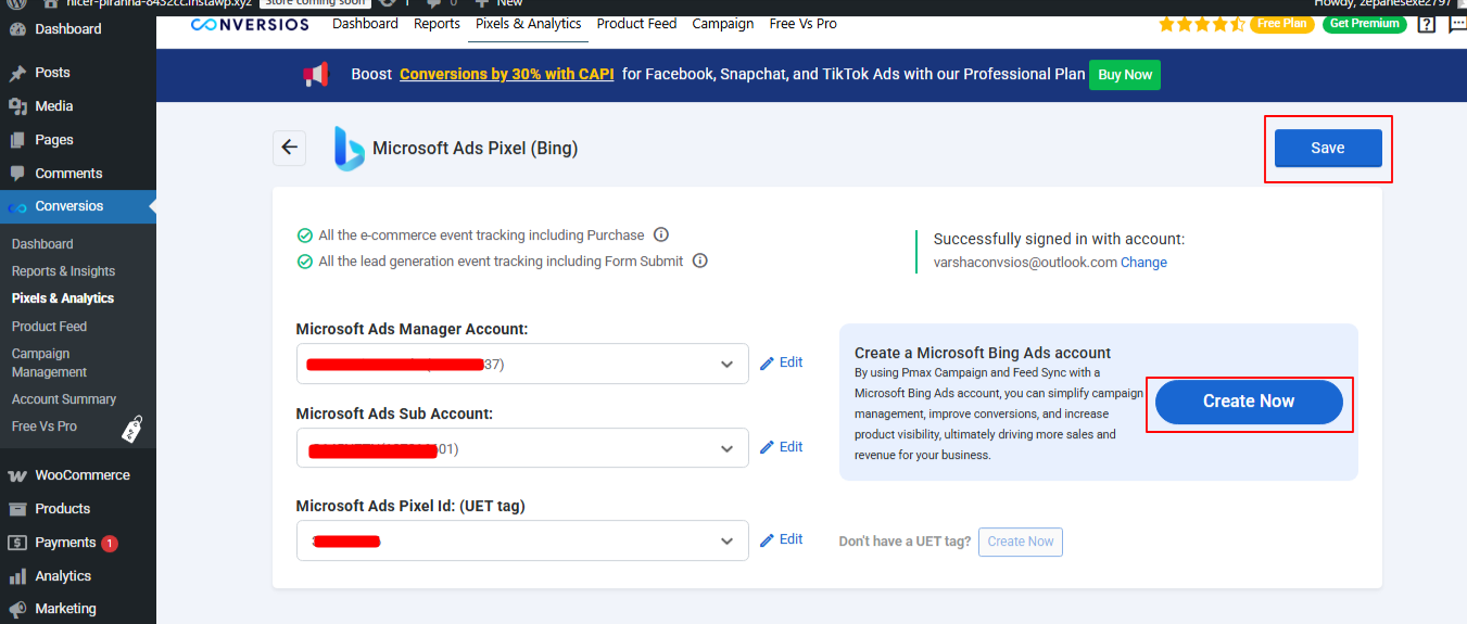 Create New Microsoft Ad Account via Conversios