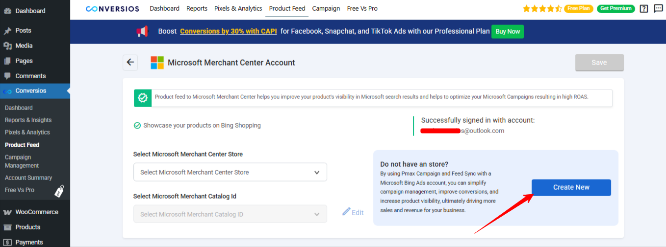 Create New Microsoft Merchant Center Account