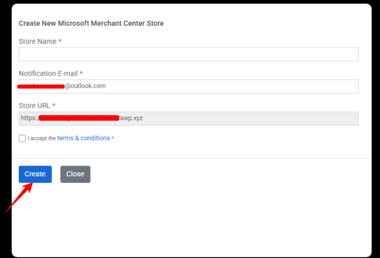 Fill the details for MS Merchant center