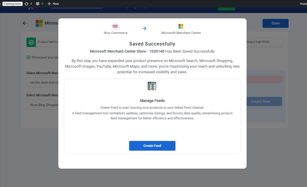 Create New Product Feed for Microsoft via Conversios
